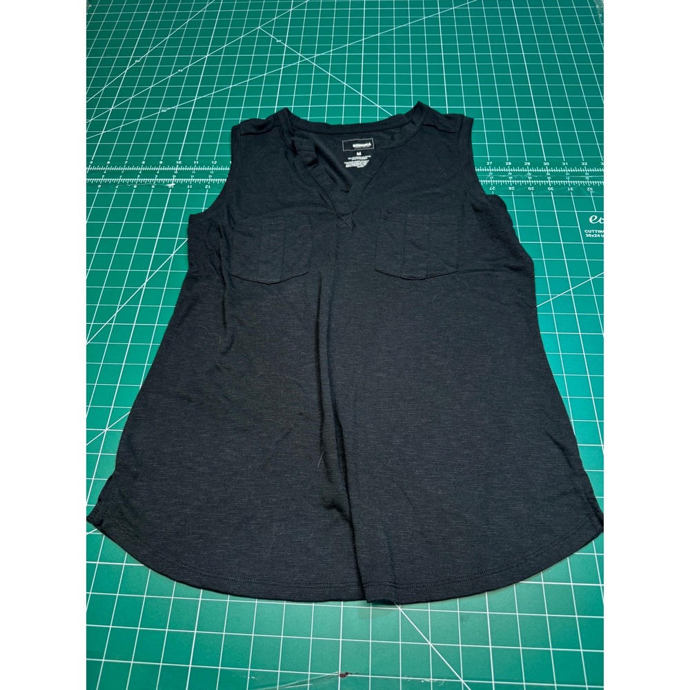 Sonoma Goods for Life Womens Black Heather Sleeveless Split V-Neck Pocket Tank M